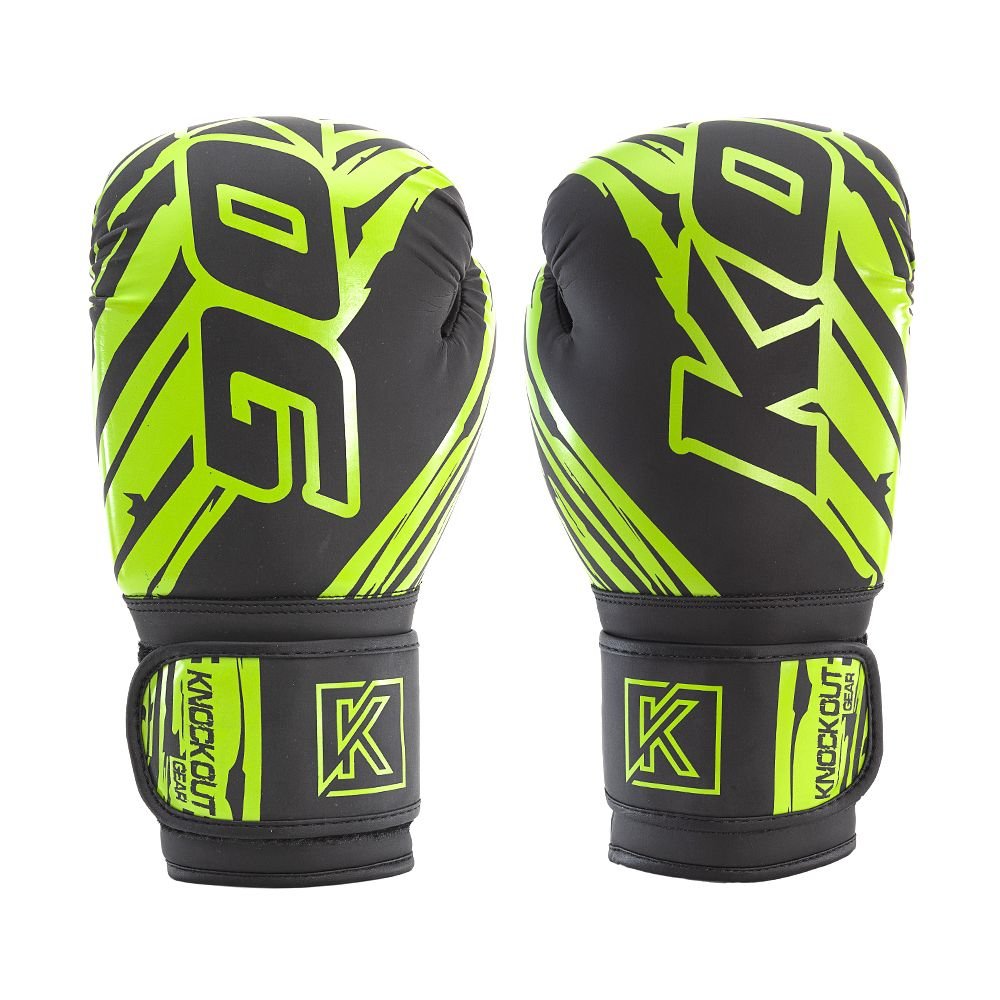 Knockoutgear bokshandschoenen voorkant Zwart-Groen Voorkant bokshandschoenen van Knockoutgear Zwart-Groen