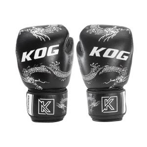 Voorkant bokshandschoenen echt leer van Knockoutgear Zwart dragon
