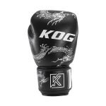 Voorkant bokshandschoen rechts echt leer van Knockoutgear Zwart dragon