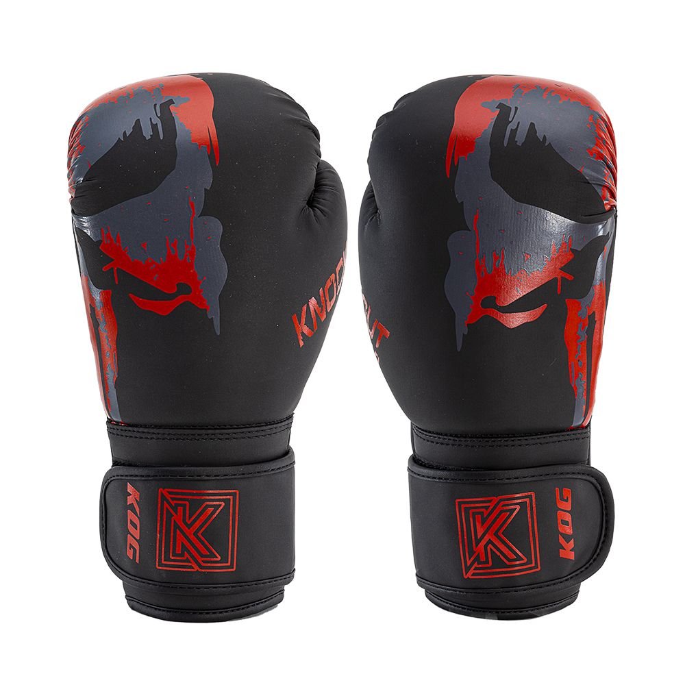 Knockoutgear bokshandschoenen voorkant Zwart-Rood Voorkant bokshandschoenen van Knockoutgear Zwart-Rood