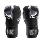 Voorkant bokshandschoenen van Knockoutgear Zwart-Wit-Grijs