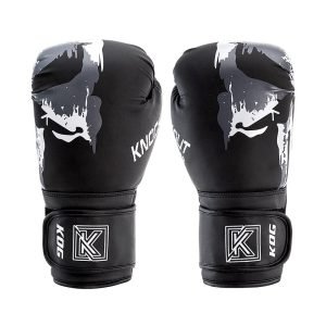 Voorkant bokshandschoenen van Knockoutgear Zwart-Wit-Grijs
