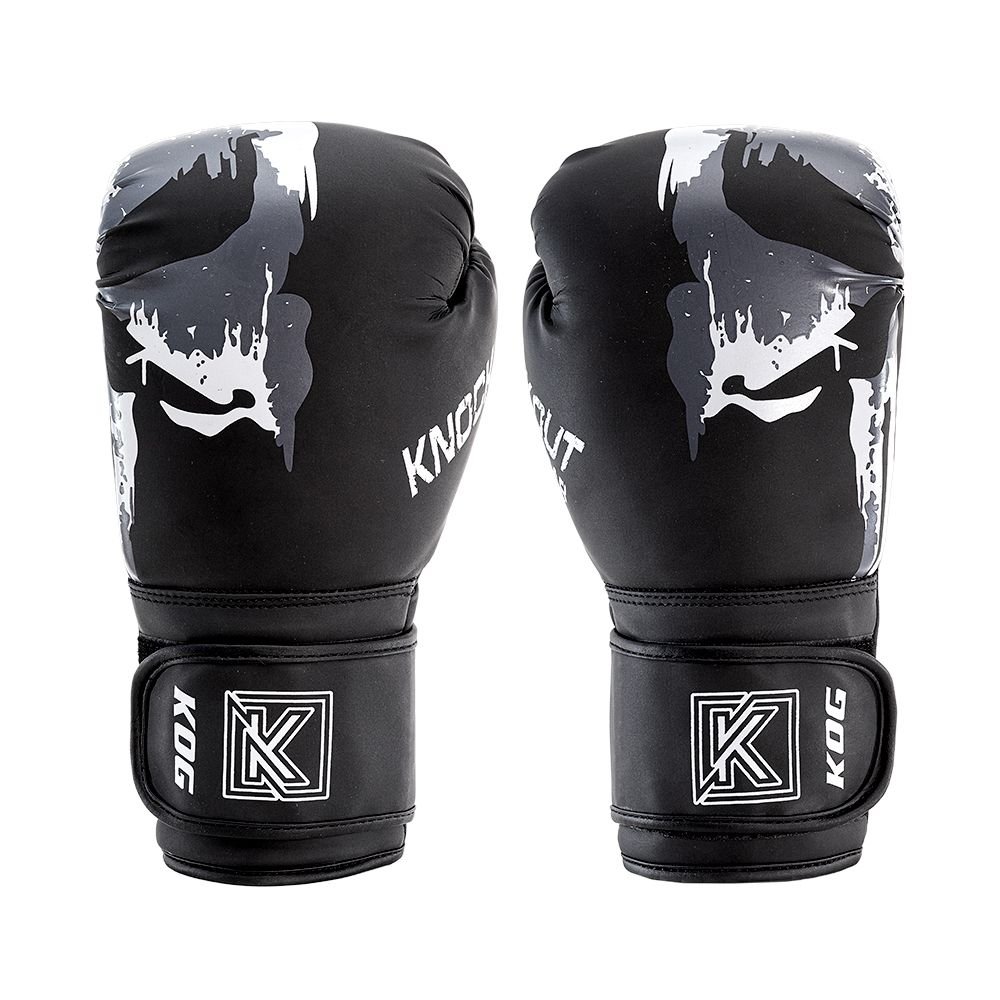 Knockoutgear bokshandschoenen voorkant Zwart-Wit-Grijs Voorkant bokshandschoenen van Knockoutgear Zwart-Wit-Grijs