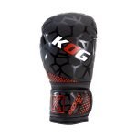 Voorkant rechts bokshandschoen van Knockoutgear Zwart-Rood-Wit