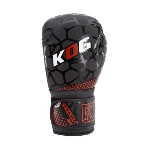 Voorkant bokshandschoen links van Knockoutgear Zwart-Rood-Wit
